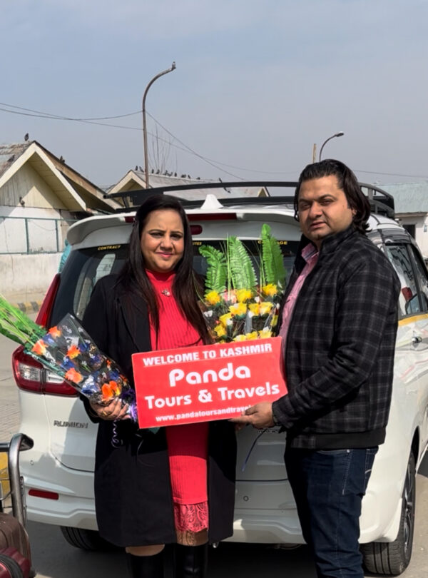 Guests welcomed by Panda Tours and Travels on their Kashmir tour