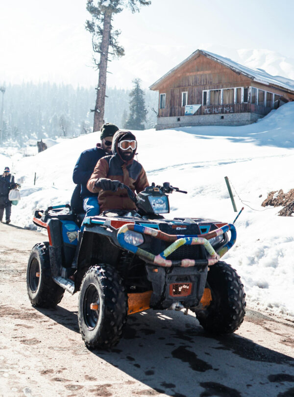 ATV ride in Gulmarg across scenic mountain trails and snowy landscapes | Panda Tours and Travels