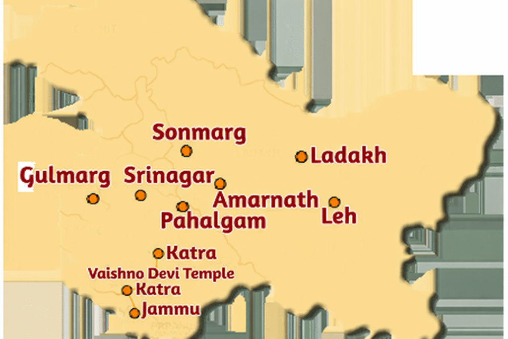 Panda Tours and Travels, Leading Tour and Travel Agency in Kashmir | Map showing service areas of Panda Tours and Travels across Kashmir including Srinagar, Gulmarg, Pahalgam and Sonmarg