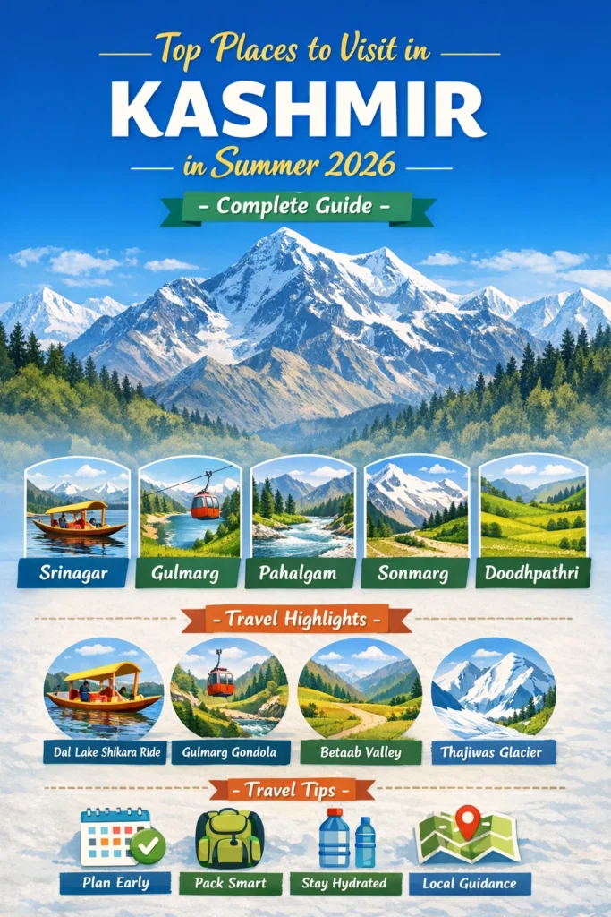 INFOGRAPHIC IMAGE FOR Top Places to visit in Kashmir in summer 2026 