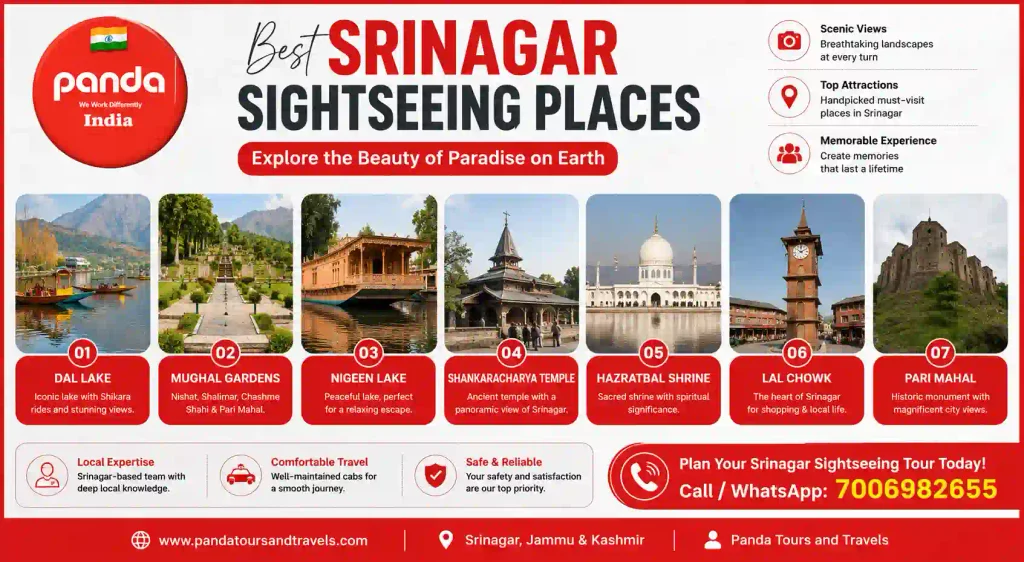 Gulmarg Sightseeing Places in 2026 / 2027: What to See, Where They Are, and How to Reach Them 2 Best Srinagar sightseeing places including Dal Lake, Mughal Gardens, Nigeen Lake and Shankaracharya Temple