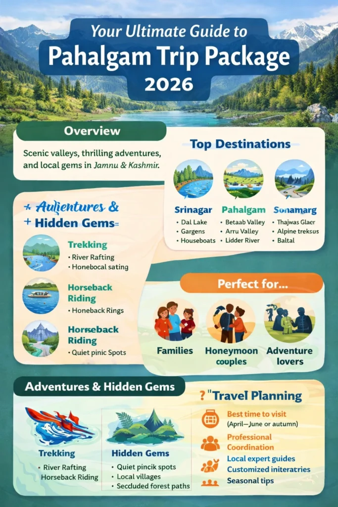 infographic image for The complete Guide to Pahalgam Trip Package 2026 Valley ,Adventure & Hidden Gems