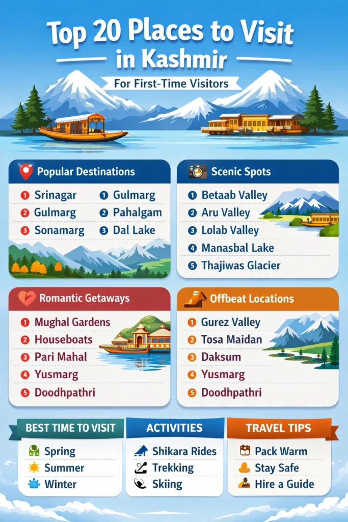 infographic image for best places to visit in kashmir