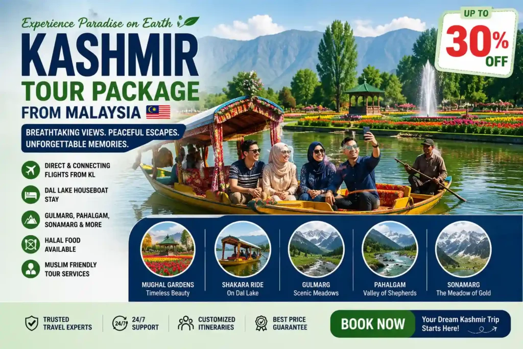 Kashmir Tour Packages From Malaysia, Couples,Families And Groups - 2026 2 infographic image for kashmir tour packages from Malaysia