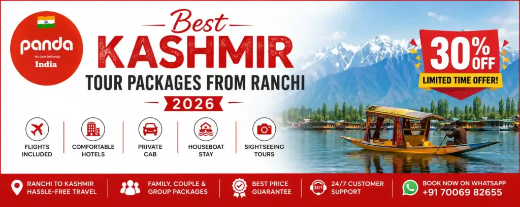 Kashmir Tour Packages From Ranchi 2026 – Affordable Family, Honeymoon & Group Tours 3 infographic image for Kashmir Tour Packages From Ranchi