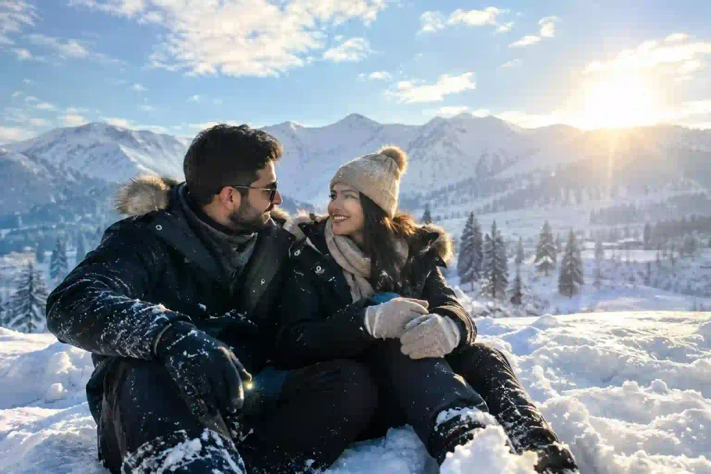 Kashmir in February 2027: A Complete Winter Travel Guide 2 kashmir in february snow are all around couple enjoying