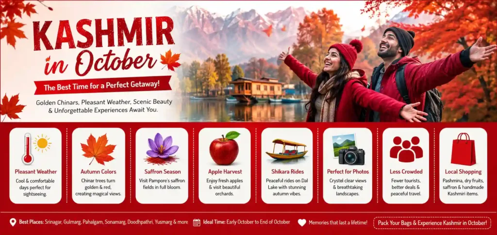 Kashmir in October: Complete Travel Guide, Weather, Places to Visit, Cost & Itinerary (2026) 2 infographic image for kashmir in october