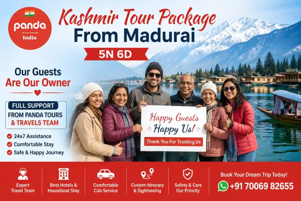 Kashmir Tour Package From Madurai 2026 – 5 Nights 6 Days Itinerary, Cost, Flights & Best Deals 13 infographic image for kashmir tour package from madurai