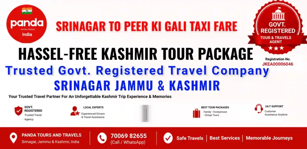 Infographic image for Srinagar to Peer ki gali taxi fare