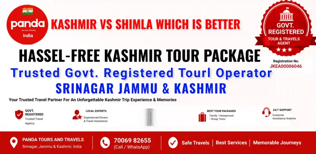 Kashmir vs Shimla Which Is Better? Complete 2026 Travel Comparison 2 Kashmir vs Shimla comparison infographic showing which destination is better for a holiday