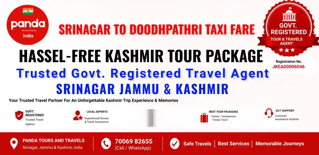 Infographic image for Srinagar to Doodhpathri taxi fare 