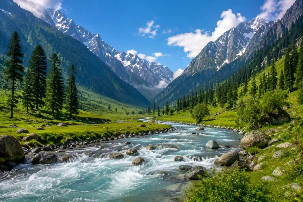 Bangus Valley Kashmir: Complete Travel Guide, Best Time, Distance And Routes 2 Beautiful Bangus Valley Kashmir landscape with turquoise river and snow-capped mountains