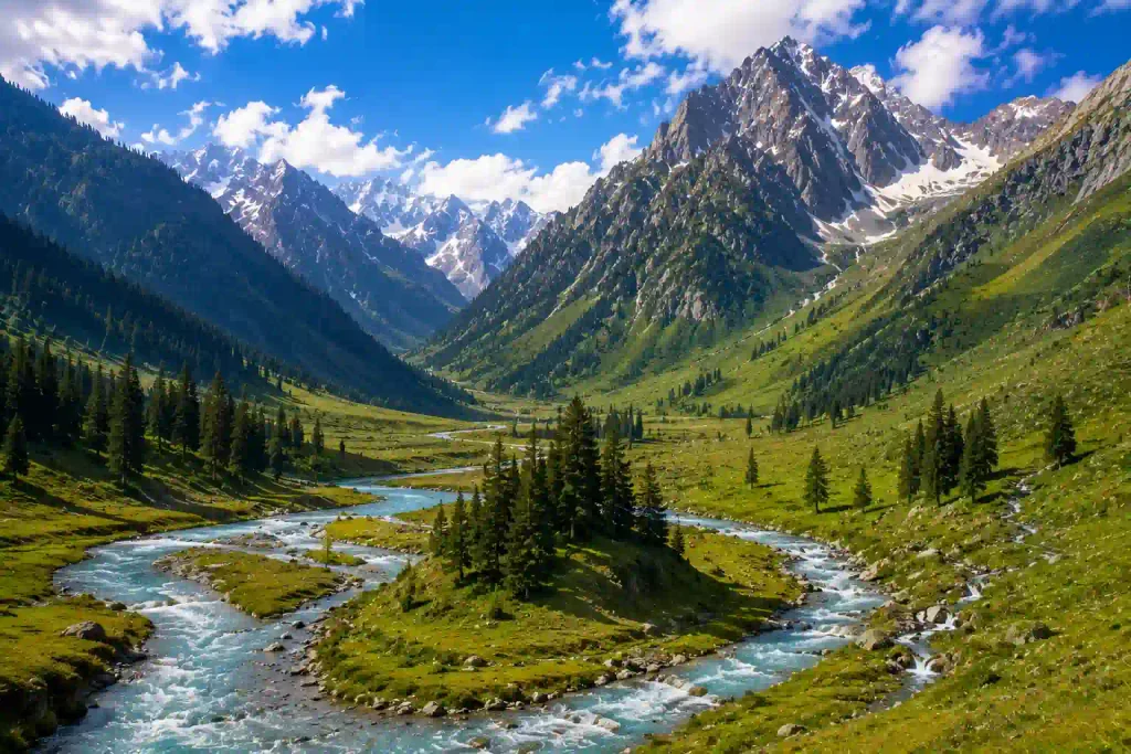 Bangus Valley Kashmir: Complete Travel Guide, Best Time, Distance And Routes 3 Big Bangus Valley Kashmir scenic view with green meadows, rivers and snow-capped mountains