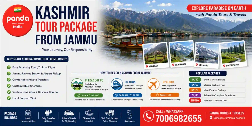 Kashmir Tour Package From Jammu – 2026 / 2027 Itineraries, Route & Booking Guide 2 Infographic image for kashmir tour package from Jammu